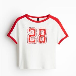H&M Short Printed T-Shirt Red & White Graphic Tee X-Small